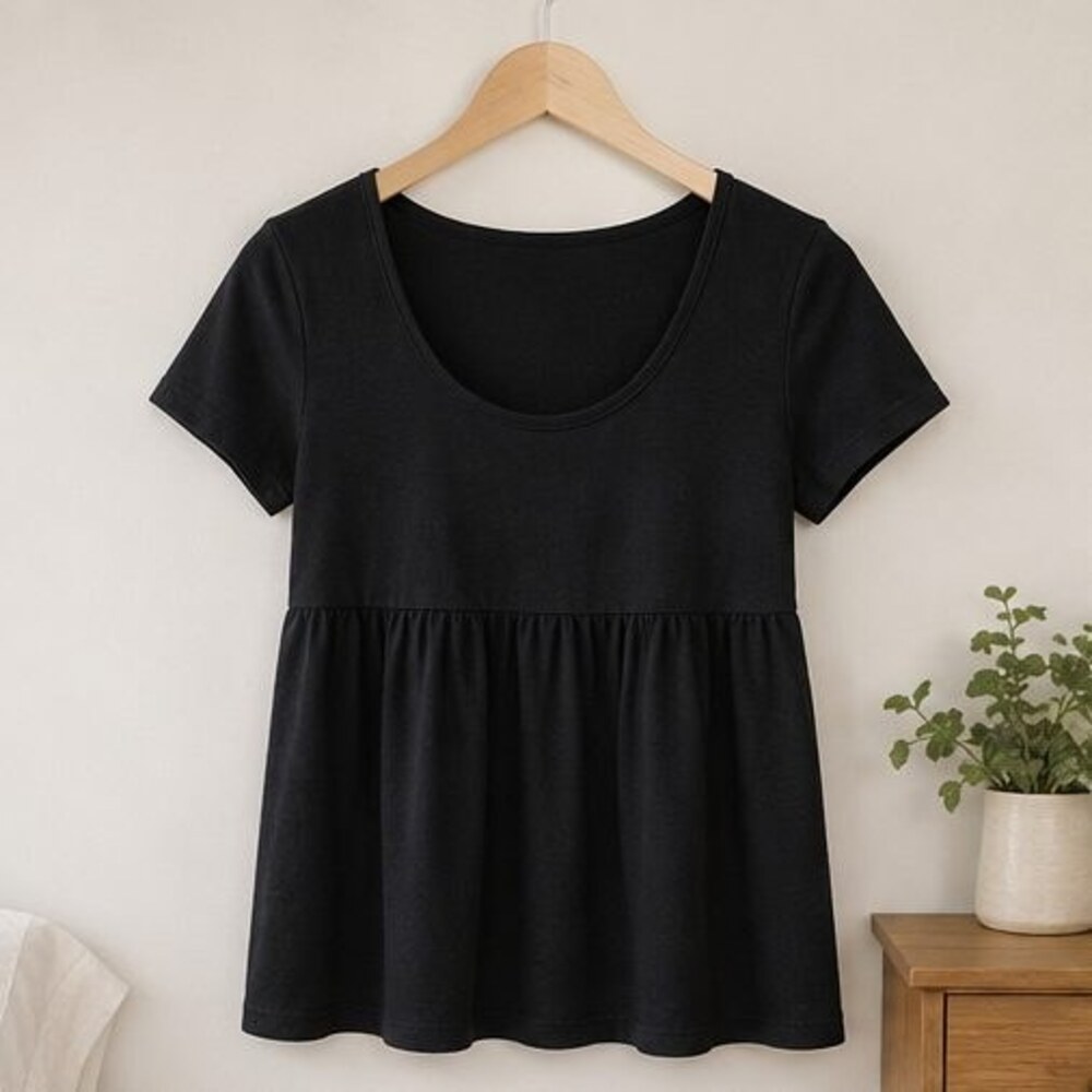 Black Scoop Neck Babydoll Top
